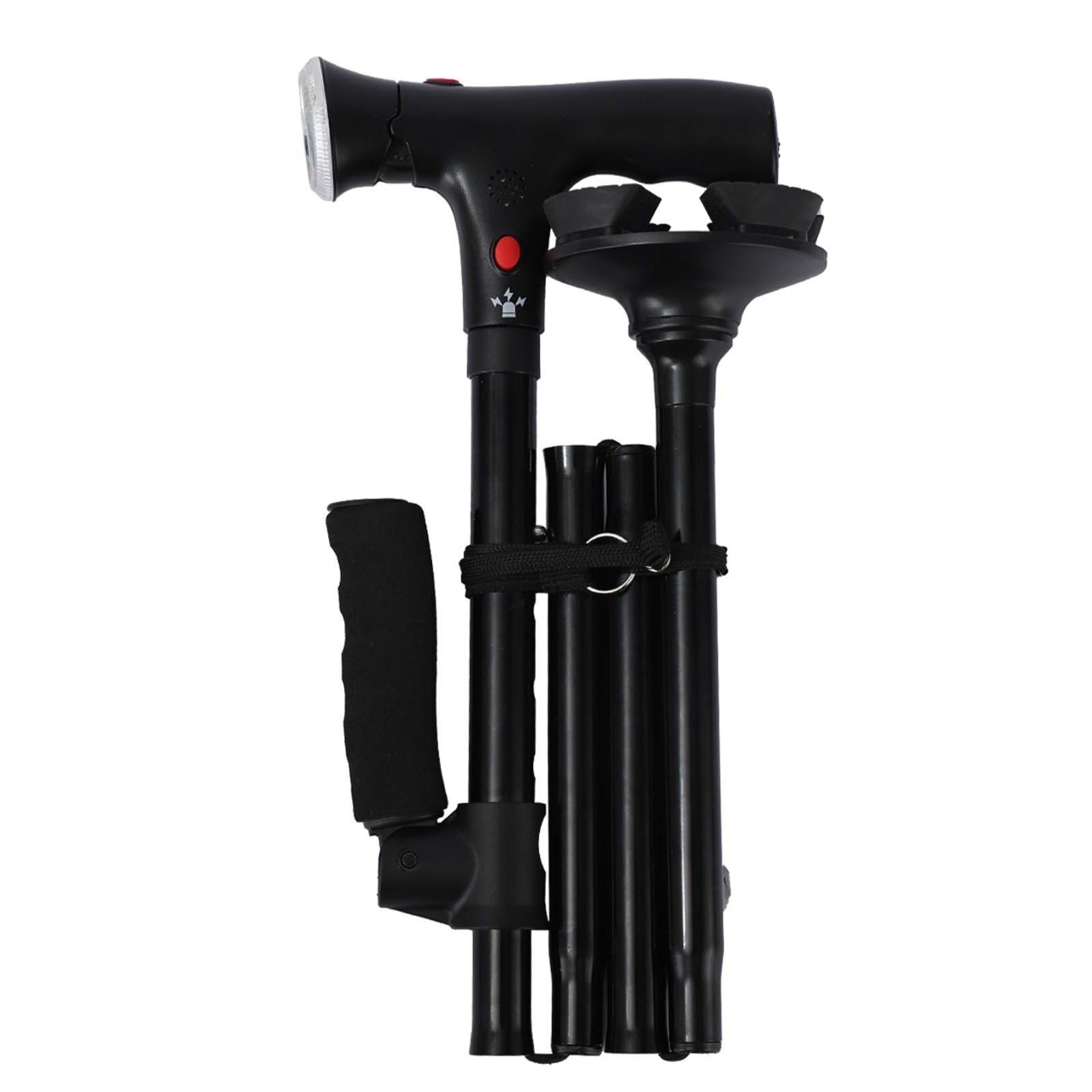 Clearance Sales Folding Cane With Led Light And Alarm With Side Handle Folding Adjustable Cane Suitable For Disabled And Elderly Cane With Cushioned T Handle And Swivel Four Pedestal Fixing Clip